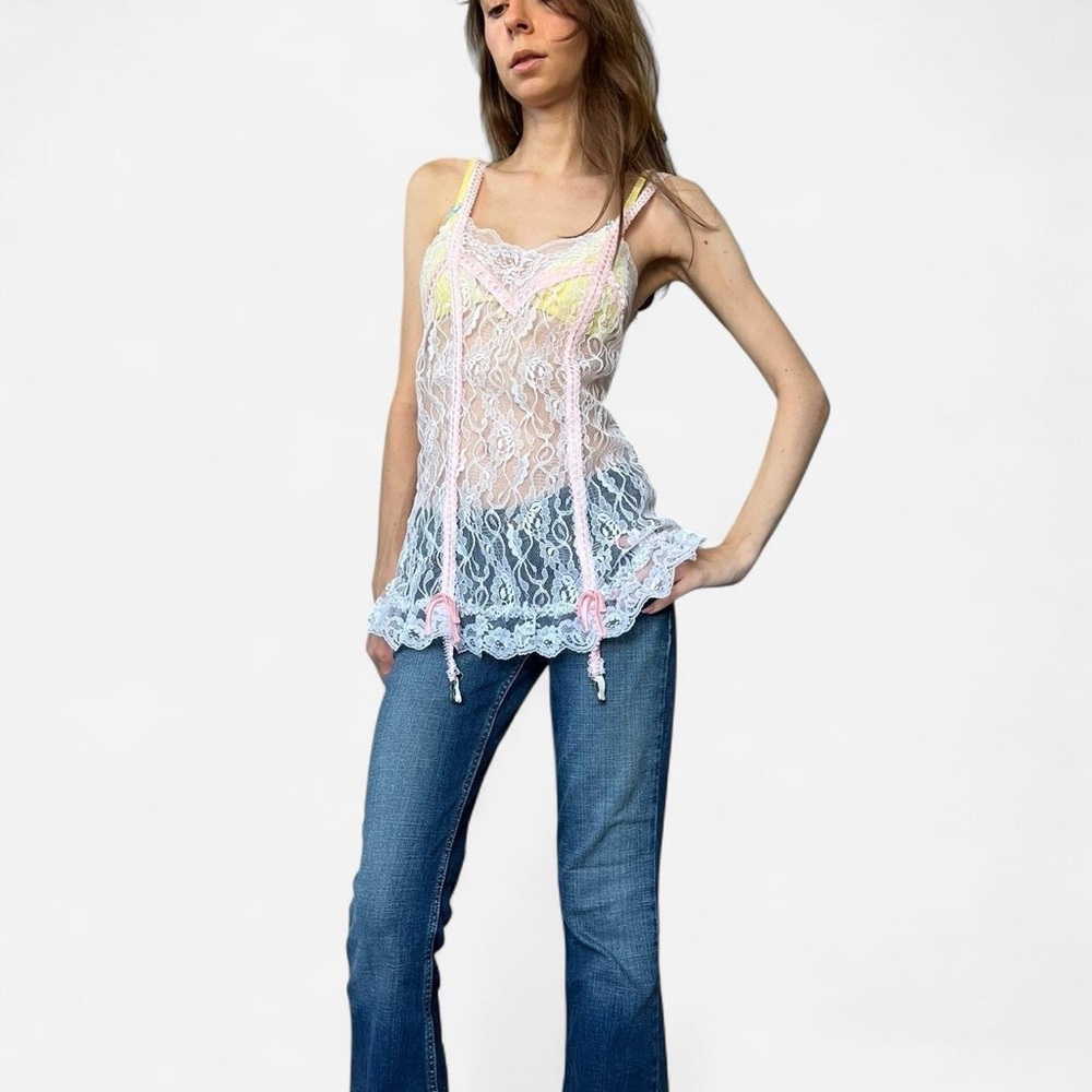 Vintage baby pink lace slip cami top